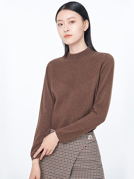 浅秋女装品牌2020秋季褐色针织衫毛衣
