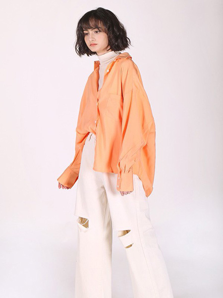 树生活女装品牌2020春夏衬衫橘黄色