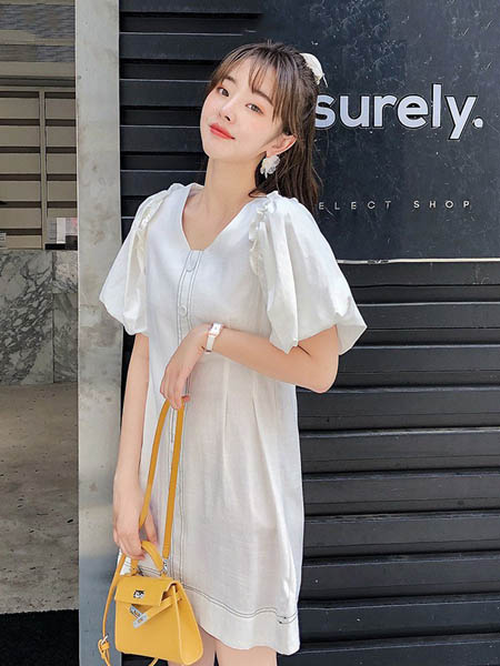 KRSEED女装品牌2020春夏纯棉清纯白色连衣裙