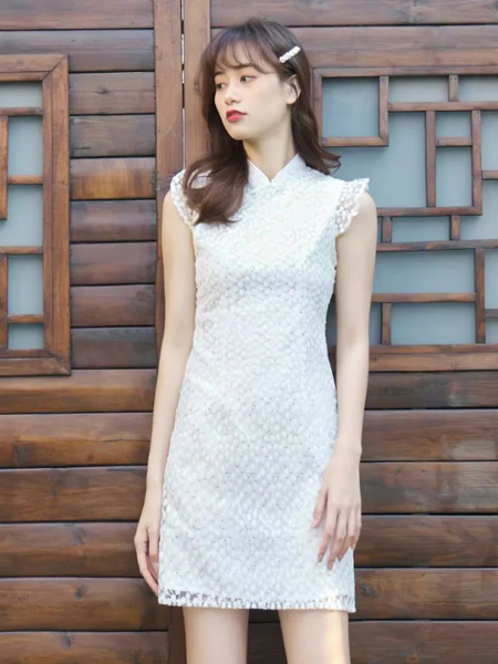 淑女宣言女装品牌2020春夏旗袍白色修身连衣裙