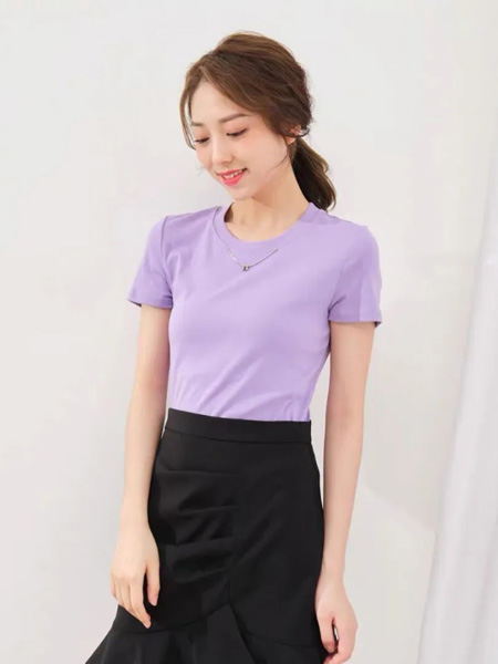 淑女宣言女装品牌2020春夏圆领紫色T恤