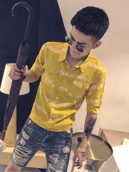乔治邦尼男装品牌2020春夏黄色字母衬衫