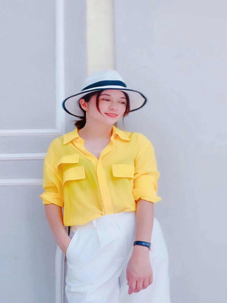蜜汐薇儿女装品牌2020春夏翻领黄色衬衫