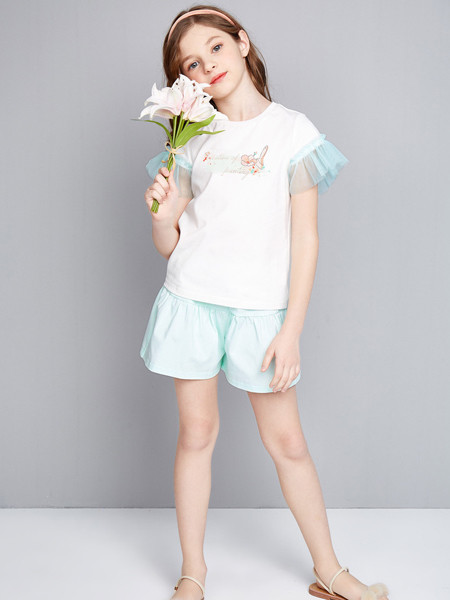 笛莎童装品牌2020春夏新款中大童儿童小女孩清新印花针织套装