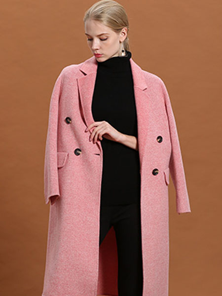 金菊女装品牌2020秋季粉色长款风衣外套