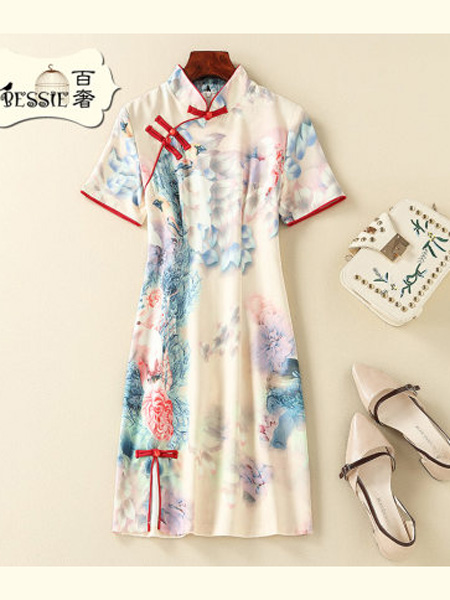 贝茜女装品牌2020春夏气质中国风修身旗袍时尚显瘦连衣裙