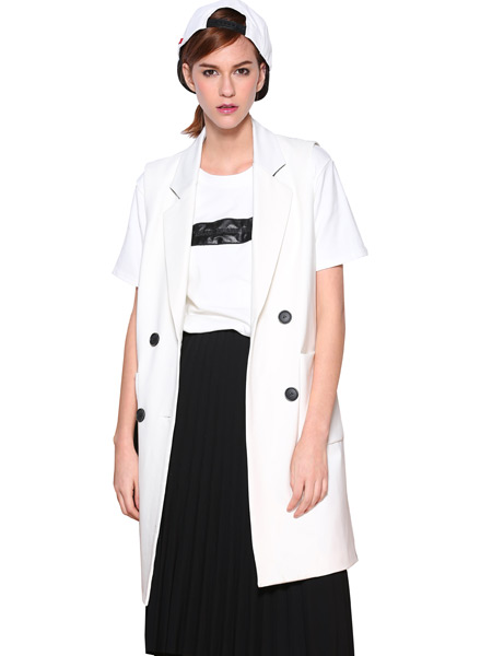 艾丽莎女装品牌2020春夏长款白色短袖外套