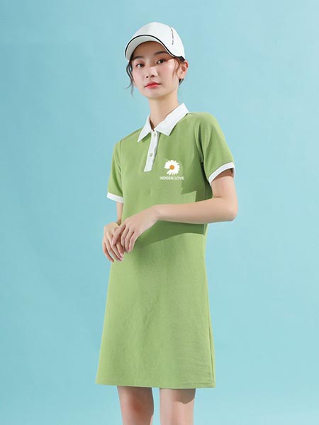 米子旗女装品牌2020春夏学院风清新抹茶绿连衣裙