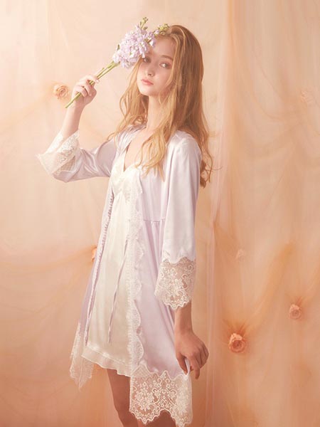 Rose Tree内衣品牌2020春夏纯棉复古睡衣女夏季薄款短袖蕾丝性感带胸垫睡裙长款