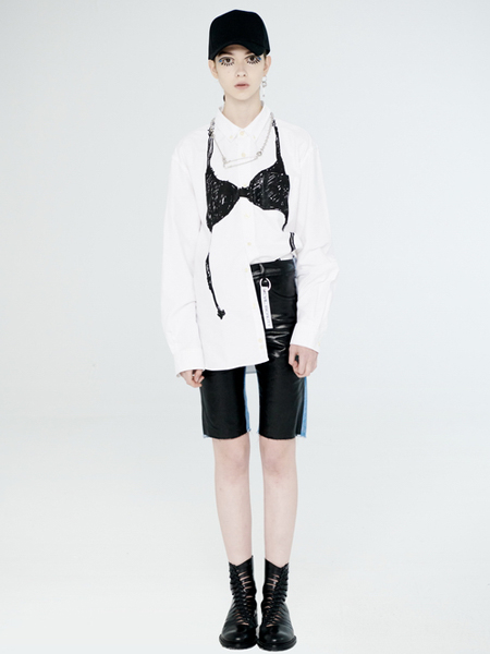 DevilBeauty女装品牌2020春夏布白色衬衫黑色印花