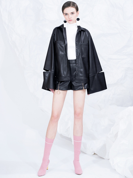 DevilBeauty女装品牌2020春夏皮面外套短裤黑色