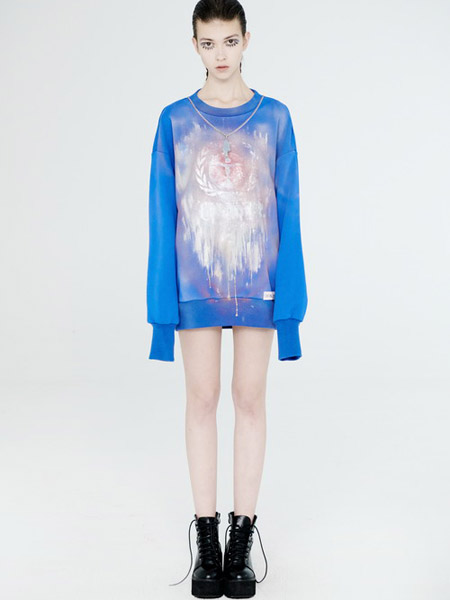 DevilBeauty女装品牌2020春夏深蓝色连衣裙长袖