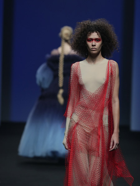 DevilBeauty女装品牌2020春夏网纱红色透明连衣裙
