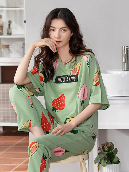 生活夜曲内衣品牌2020春夏绿色水果图案家居服