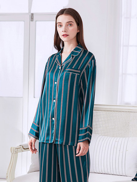 美标内衣品牌2020春夏竖纹青色睡衣套装
