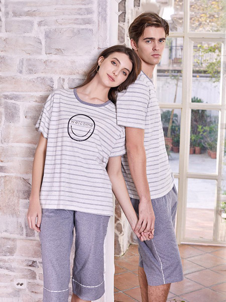 美标内衣品牌2020春夏横纹灰色睡衣套装