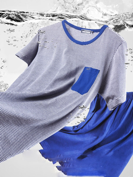 ARNOLD PALMER花雨伞休闲品牌2020春夏蓝白横纹T恤套装家居服