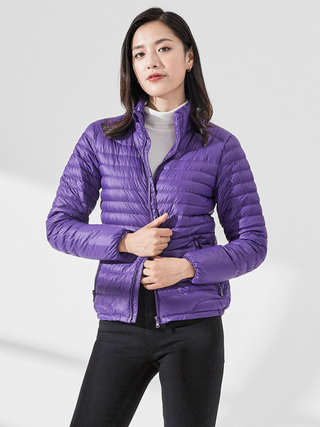 共青鸭鸭休闲品牌2020秋冬紫色羽绒服外套短款