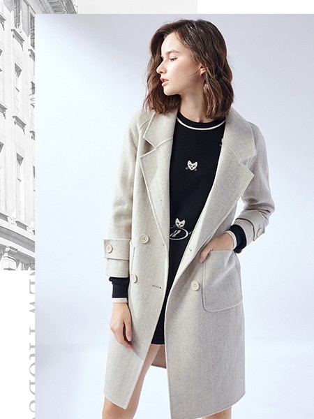 阁兰苏珊女装品牌2020秋季灰白色中长款外套
