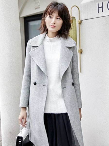 莫欧莎女装品牌2020秋季灰色风衣式外套中长款