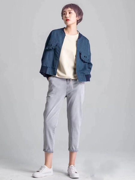 宝薇女装品牌2020春深蓝色短外套