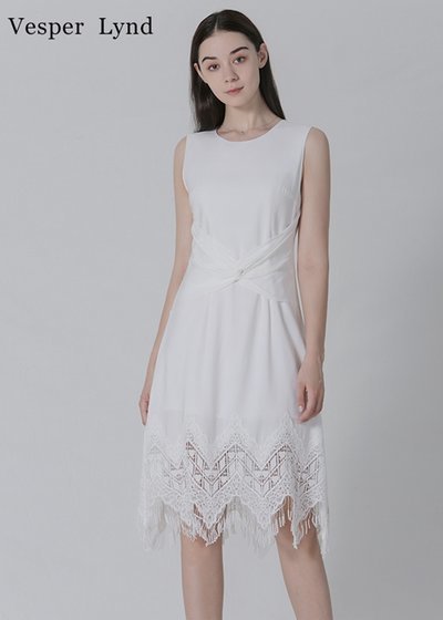 Vesper Lynd女装品牌2020春夏知性纯色无袖连衣裙