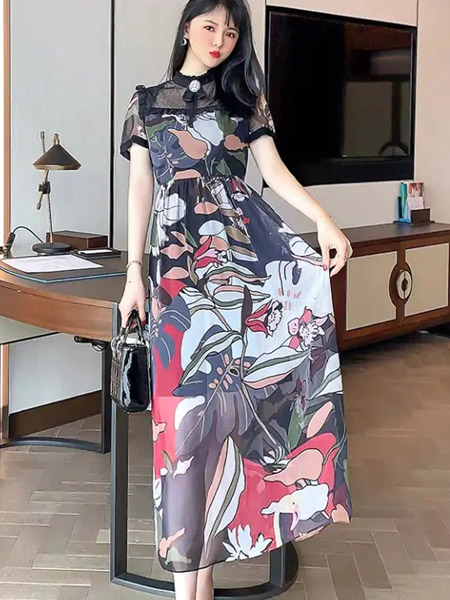 伯妮斯茵ERNIEELEN女装品牌2020春夏胭脂色连衣裙--洛可可艺术