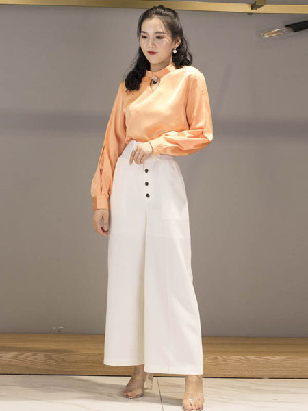 范卡图女装品牌2020春夏黄色雪纺衫圆领