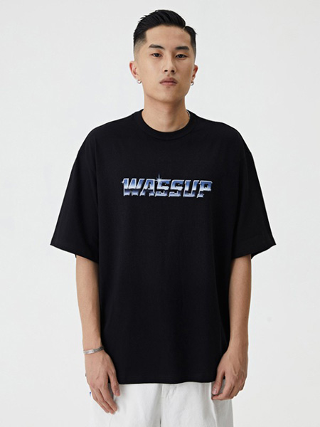 WASSUP男装品牌2020春夏字母黑色T恤