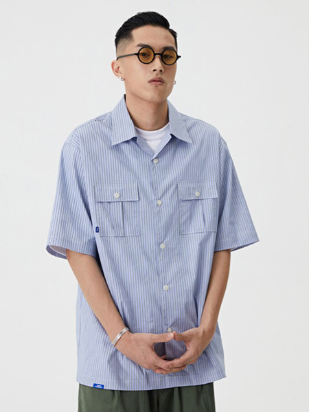 WASSUP男装品牌2020春夏竖纹蓝色衬衫