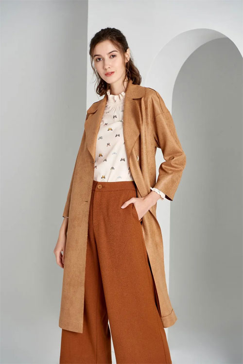 衣莎美诺女装品牌2020秋冬成熟长袖中长款外套