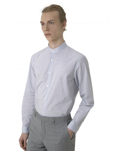 Cerruti1881男装品牌2020春夏竖纹蓝色衬衫灰色长裤