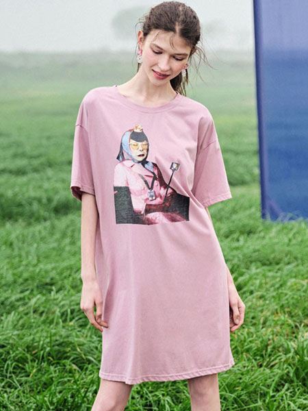 果酱公主女装品牌2020春夏中长款紫色连衣裙