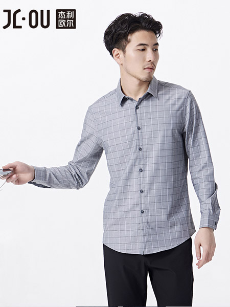 杰利欧尔JL-OU男装品牌2020春夏格纹灰色衬衫