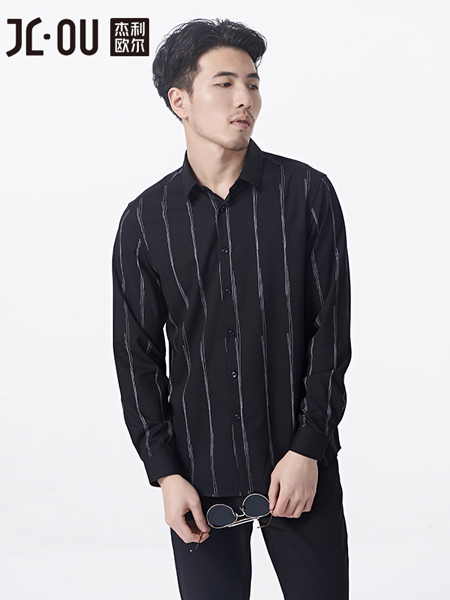 杰利欧尔JL-OU男装品牌2020春夏竖纹黑色衬衫