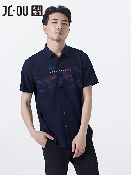 杰利欧尔JL-OU男装品牌2020春夏藏蓝色T恤