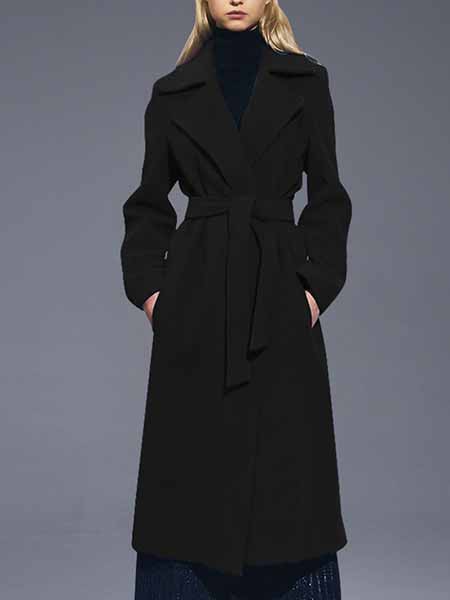 帝柔女装品牌秋冬黑色长款外套连衣裙