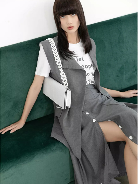 DOTACOKO女装品牌2020秋季灰色无袖夹克外套