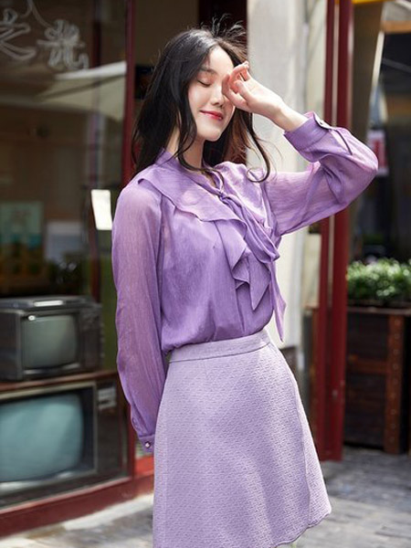佐色女装品牌2020秋季紫色衬衫短裙