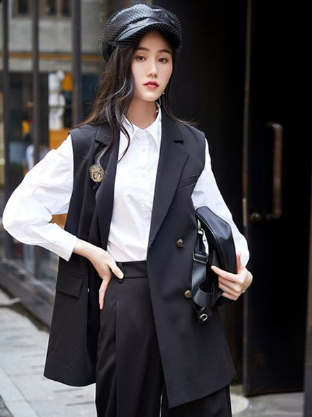 佐色女装品牌2020秋季黑色夹克外套长裤