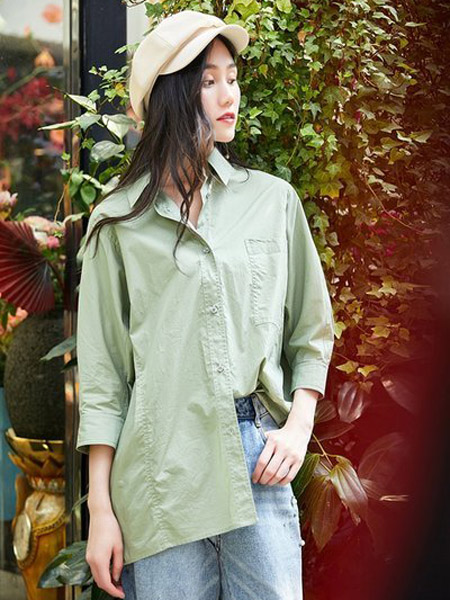 佐色女装品牌2020秋季绿色衬衫长袖