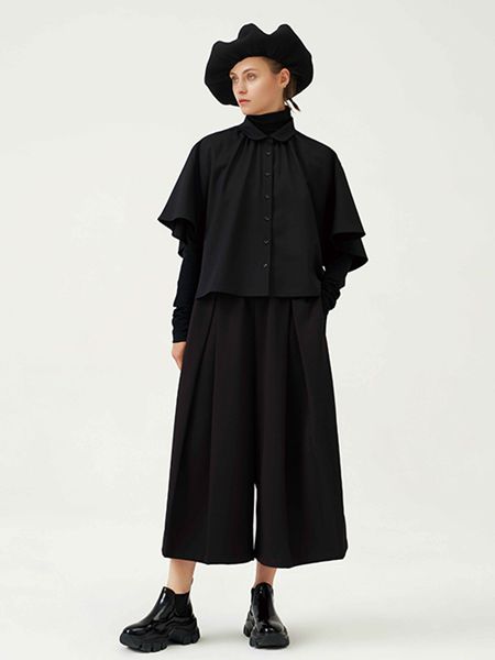 容子木女装品牌2020秋季高领黑色宽松套装