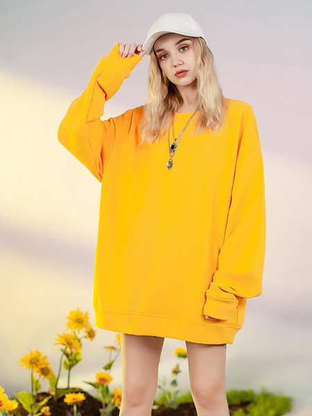 YEP女装品牌2020秋季中长款黄色卫衣