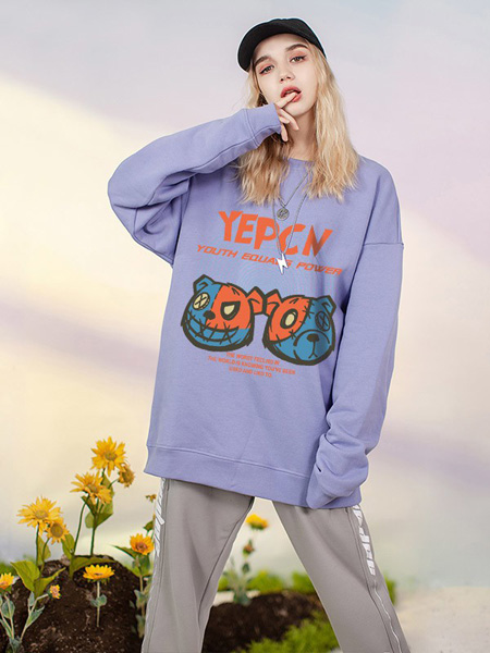 YEP女装品牌2020秋季字母紫色卫衣中长款
