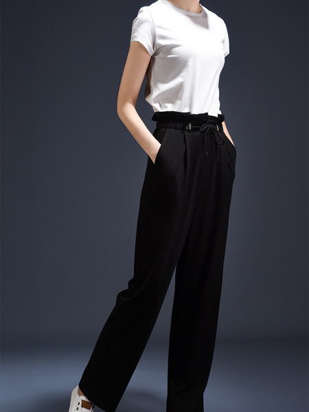 黑贝HERBAY女装品牌2020秋季薄薄的轻盈却垂感十足松紧腰直筒+阔腿长裤