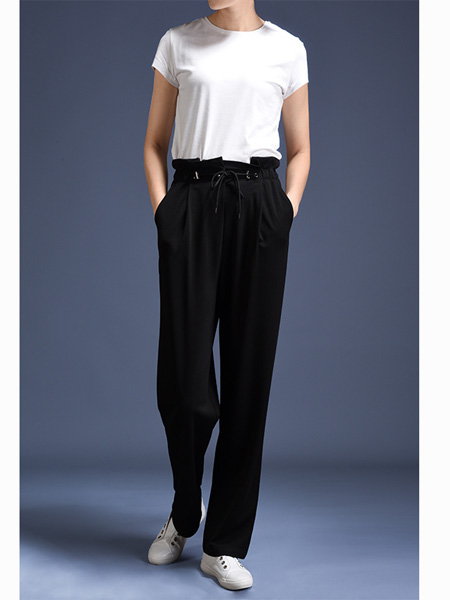 黑贝HERBAY女装品牌2020秋季高腰裤显瘦花苞裤不易皱垂坠感直筒长裤