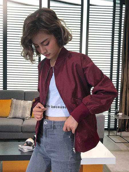 语格女装品牌2020春夏酒红色长袖衬衫