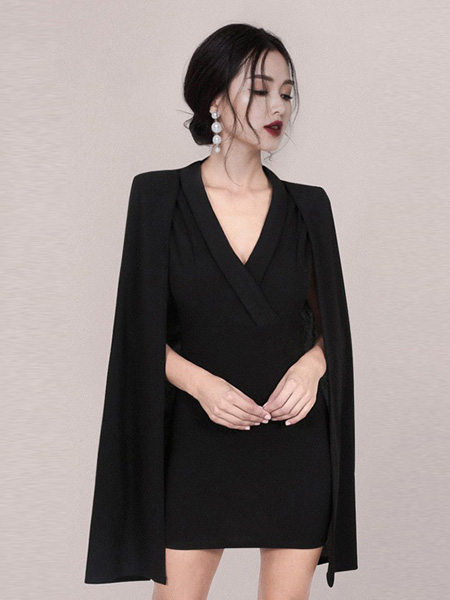 HEGO女装品牌2020秋季黑色西装外套套裙