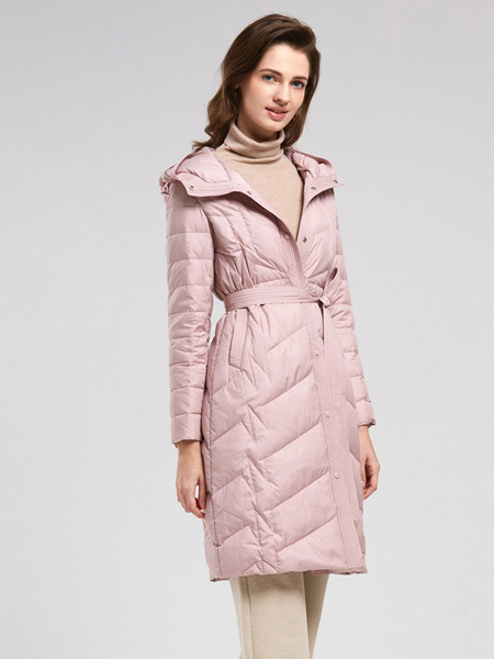 詩織女裝品牌2020秋冬收腰粉色保暖外套