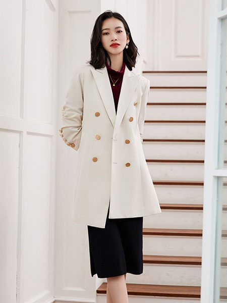 蒂可伊女装品牌2020秋季米色中长款外套